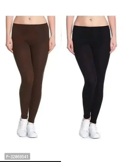 Fabulous Multicoloured Cotton Lycra Solid Leggings For Women Pack Of 2