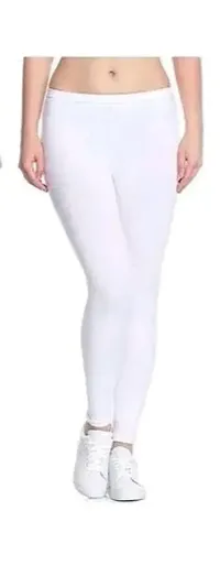 Fabulous White Cotton Lycra Solid Leggings For Women