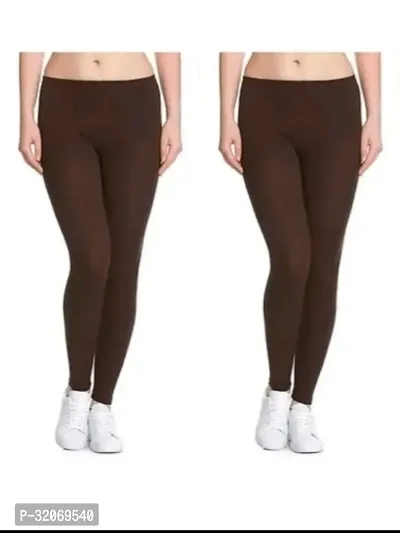 Fabulous Brown Cotton Lycra Solid Leggings For Women Pack Of 2