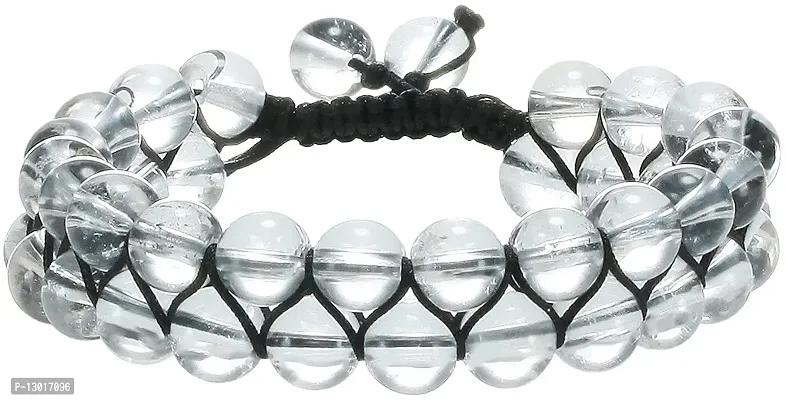 MAUTIK SADIWALA Natural Certified Clear Quartz Bracelet Double Layer Export Quality Energized Crystal Clear Quartz Bracelet 8mm Beads Size-thumb0