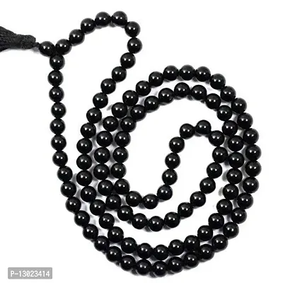 MAUTIK SADIWALA Certified Energized Natrual Black Hakik Agate Mala, Natural Black Hakik Agate Rosary 8mm Beads Size 108+1=109 Beads