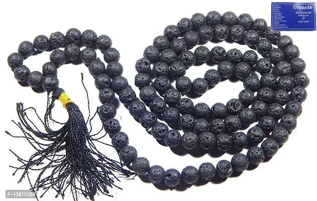 MAUTIK SADIWALA Black 8 mm Lava Volcano Beads AAA Quality Certified Mala (108+1= 109 Beads)-thumb2