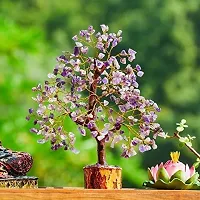 300 Stones Beautiful Natural Amethyst Vastu Stone Tree with Golden Strings, Blue (Height:-10 inches)-thumb1