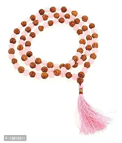 MAUTIK SADIWALA Rose Quartz RUDRAKSHA MALA , Rose Quartz MALA , RUDRAKSHA MALA , 8MM Beads Size , 108+1=109 Beads-thumb0