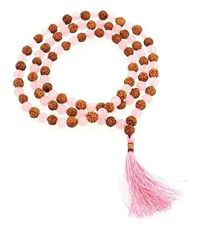 MAUTIK SADIWALA Rose Quartz RUDRAKSHA MALA , Rose Quartz MALA , RUDRAKSHA MALA , 8MM Beads Size , 108+1=109 Beads