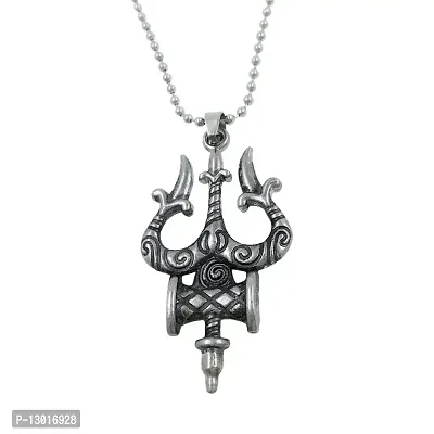 Oxidised Silver Damaru Trishul Locket for Men and Women