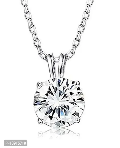 Classic Silver Zircon Solitaire Pendant with Chain - Authentic 925 Sterling Silver for Women and Girls with Certificate-thumb0