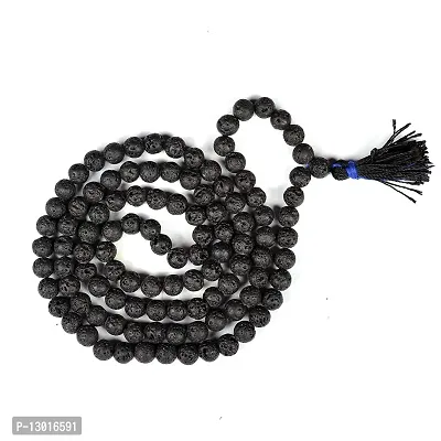 ARIHANT HANDICRAFTS Black 8 mm Lava Volcano Beads AAA Quality Certified Mala (108+1= 109 Beads)-thumb0