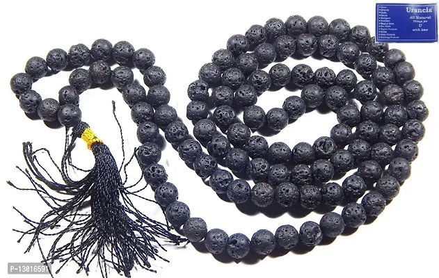 ARIHANT HANDICRAFTS Black 8 mm Lava Volcano Beads AAA Quality Certified Mala (108+1= 109 Beads)-thumb2