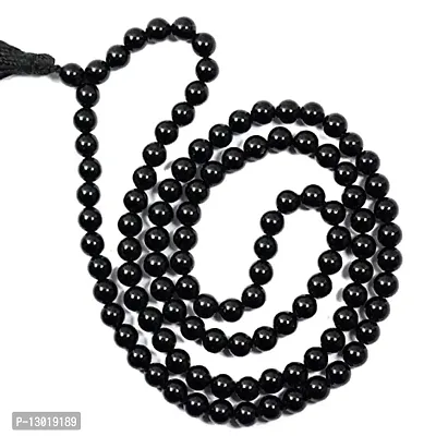 MAUTIK SADIWALA Natural Black Tourmaline Mala with 109 Beads (8 mm) , Black Torumaline Mala Lab Certified Natural