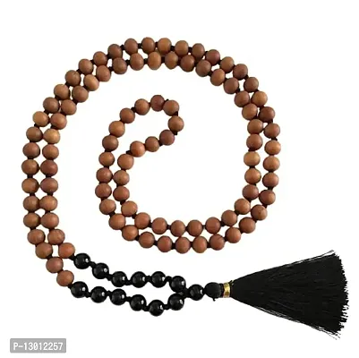 MAUTIK SADIWALA Mautik Sadiwala Sandalwood (108+1 = 109 Bead) Tourmaline Necklace for unisex , Black