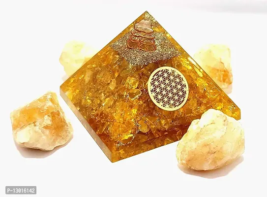 MAUTIK SADIWALA Orgonite Crystal Citrine Flower of Life Orgone Pyramid for Wealth and Success 50mm to 55mm Size