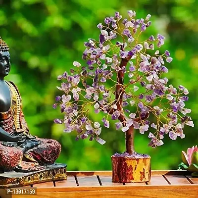 300 Stones Beautiful Natural Amethyst Vastu Stone Tree with Golden Strings, Blue (Height:-10 inches)-thumb3