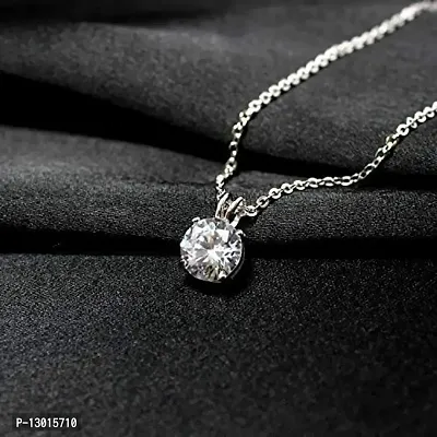 Classic Silver Zircon Solitaire Pendant with Chain - Authentic 925 Sterling Silver for Women and Girls with Certificate-thumb4