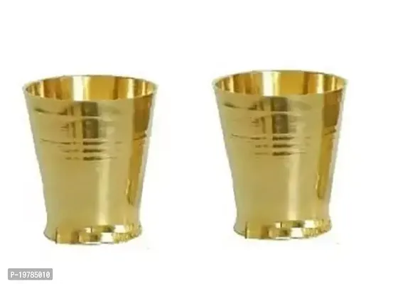 Brass Glass for pooja Mandir worship place and special occasions small set of 2 Brass Kalash Height: 5.5 CM Gold-thumb0