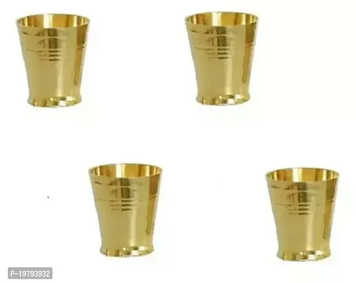 Brass Glass for pooja Mandir worship place and special occasions small set of 4 Brass Kalash Height: 5.5 CM Gold-thumb0