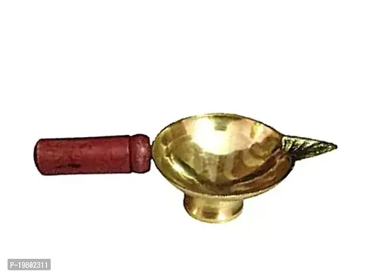 Brass Aarti Deepak with Wood Handle 3 no medium size pack of 1-thumb0