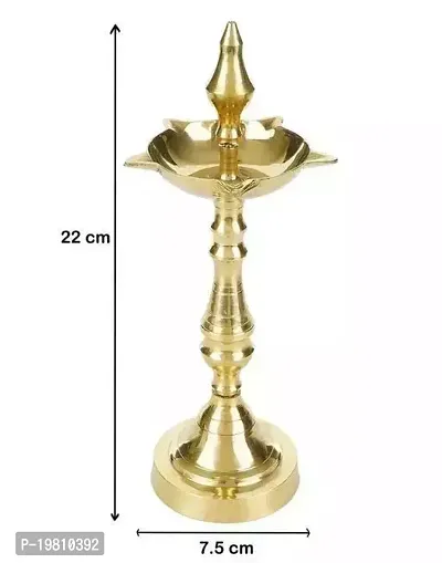 Modern Festive diyas pack of 2 Brass Original Traditional South Fancy Kerala Samay Diya Oil Diwali Puja Kuthuvilakku Kuthu Vilakku Ornamental Lamp Straight Top 10 inch  Golden-thumb4