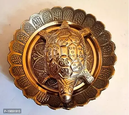 Small Pure Peetal Brass Laxmi Turtle with Laxmi Yantra Engraved Under Tortoise Kachua with Plate Pond for Feng Shui Vastu Astrology Best Gift for Career and Good Luck Heavy Weight 200 Grams