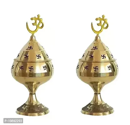 Brass Jali Akhand Jyoti Deep with Stand, Cover  Om Diya Oil Lamp in 100% Brass for Temple, Home  Office Decor Set of 2 pcs Small 4.6inch