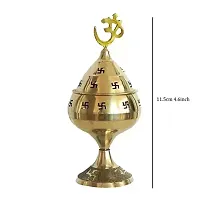 Brass Jali Akhand Jyoti Deep with Stand, Cover  Om Diya Oil Lamp in 100% Brass for Temple, Home  Office Decor Set of 2 pcs Small 4.6inch-thumb3