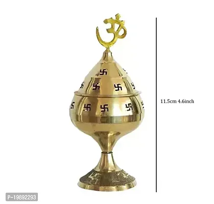 Brass Jali Akhand Jyoti Deep with Stand, Cover  Om Diya Oil Lamp in 100% Brass for Temple, Home  Office Decor Set of 2 pcs Small 4.6inch-thumb4