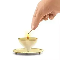 Akhand Diya Brass Oil Lamp with Glass Cover for Pooja Home Deacute;cor and Diwali (Small)-thumb1