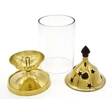Akhand Diya Brass Oil Lamp with Glass Cover for Pooja Home Deacute;cor and Diwali (Small)-thumb2