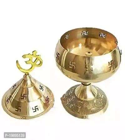 Brass Gold Akhand Diya with Cap (Height 4.5 Inch)- Combo Pack of 2-thumb0
