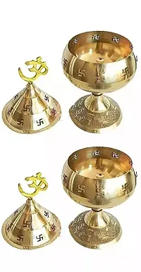 Brass Gold Akhand Diya with Cap (Height 4.5 Inch)- Combo Pack of 2-thumb2