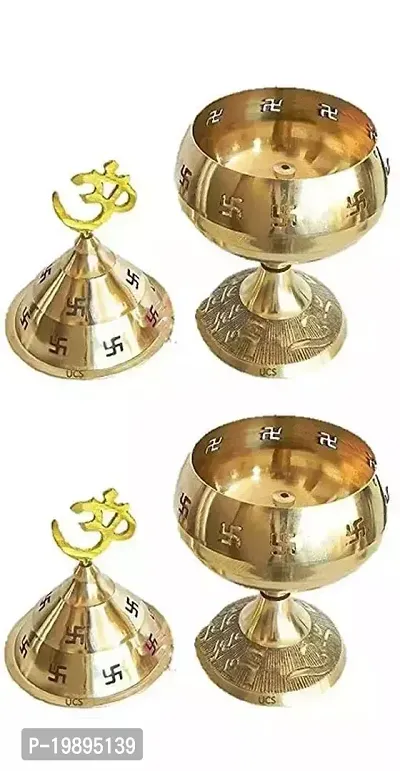 Brass Gold Akhand Diya with Cap (Height 4.5 Inch)- Combo Pack of 2-thumb3