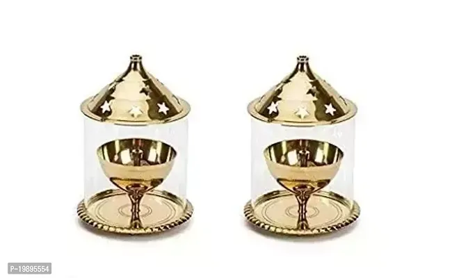 Brass Glass Akhand Diya 8 X 8 X 12.5 cm/4.8INCH PACK OF 2 Diyas  Lanterns-thumb0