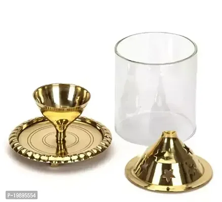 Brass Glass Akhand Diya 8 X 8 X 12.5 cm/4.8INCH PACK OF 2 Diyas  Lanterns-thumb2