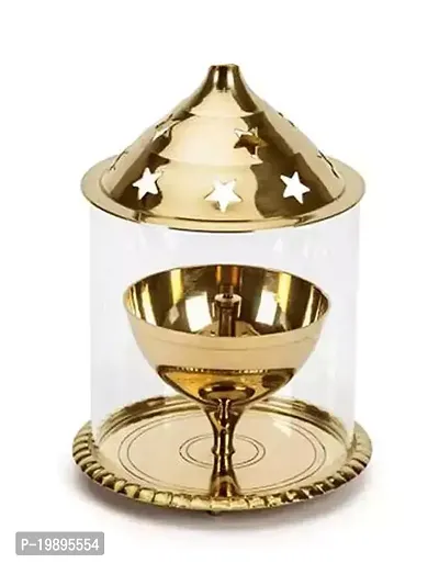 Brass Glass Akhand Diya 8 X 8 X 12.5 cm/4.8INCH PACK OF 2 Diyas  Lanterns-thumb3