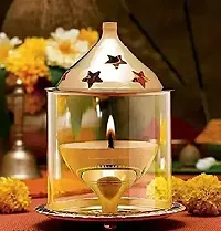 Brass Glass Akhand Diya 8 X 8 X 12.5 cm/4.8INCH PACK OF 2 Diyas  Lanterns-thumb3