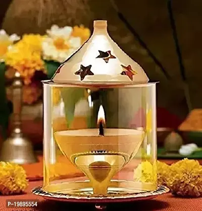 Brass Glass Akhand Diya 8 X 8 X 12.5 cm/4.8INCH PACK OF 2 Diyas  Lanterns-thumb4