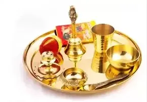 Pure Brass Special Beautiful Puja Thali Set of 9 Items, for Diwali Poojan/Pooja Room/Diwali Gifting Brass (Gold)-thumb3