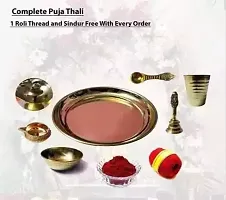 Pure Brass Special Beautiful Puja Thali Set of 9 Items, for Diwali Poojan/Pooja Room/Diwali Gifting Brass (Gold)-thumb1