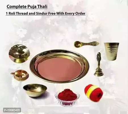 Pure Brass Special Beautiful Puja Thali Set of 9 Items, for Diwali Poojan/Pooja Room/Diwali Gifting Brass (Gold)-thumb2