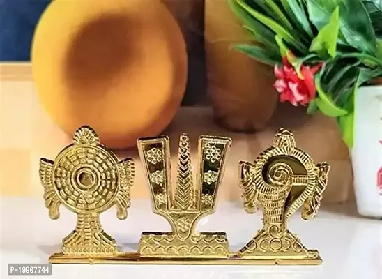 Tirupati Balaji Symbol Stand Shankh Chakra Namah Gold Plating Antique Decorative for Car Dashboard Home  Office Table Showpiece Figurines,Religious Gift Idol...-thumb0