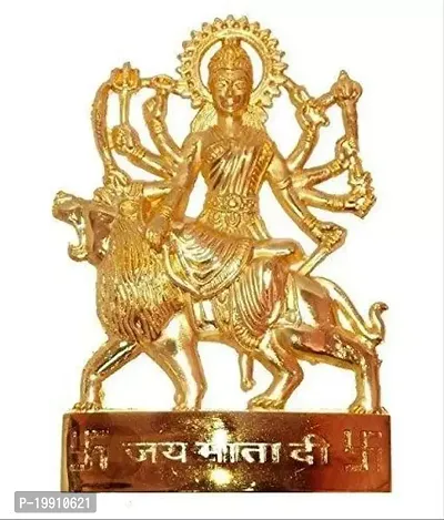 Durga Maa/Sherawali/Ambe Gauri, Jagdamba Special Decorative Showpiece - 11 cm (Metal, Gold)-thumb0