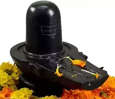 Shiva Lingam Shiv Ling Idol Murti Black Natural Marble Stone Decorative Showpiece - 10 cm (Marble, Black)-thumb1