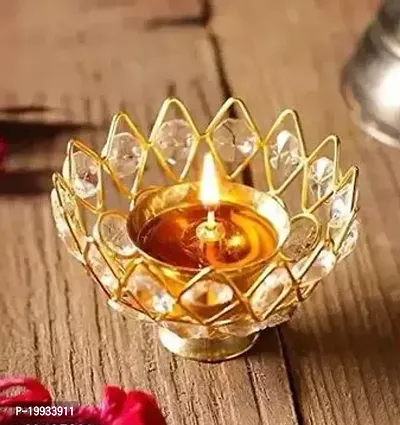 Small Brass and crystal Akhand diya Bowl style Brass Table Diya / Brass diya with crystal / Crystal diya-thumb0