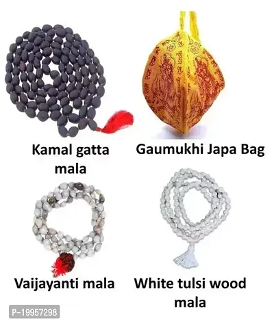 Combo of 4 mala ( Kamal gatta / White tulsi/ Vaijayanti ) with jaap bag Original Rosary jaap japa mala 108+1 Beads