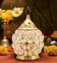 Akhand Diya / Brass Akhand Diya | Diamond Crystal Deepak/Dia | Akhand Jyot Decorative Brass Crystal Oil Lamp T Light Holder Lantern Festival Decoration Diwali Gifts Home Decor Puja Lamp (Medium size)-thumb2