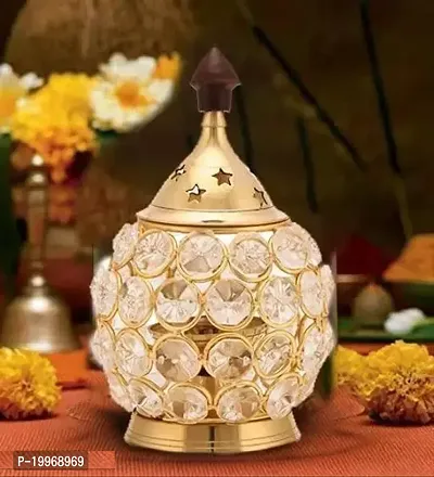 Akhand Diya / Brass Akhand Diya | Diamond Crystal Deepak/Dia | Akhand Jyot Decorative Brass Crystal Oil Lamp T Light Holder Lantern Festival Decoration Diwali Gifts Home Decor Puja Lamp (Medium size)-thumb3