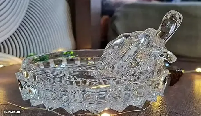 Crystal Kachua /Tortoise On Plate Showpiece (Big Size) for Good Luck Turtle Vastu Best Gift for Career and Luck Home Decor  Gifts - 6 cm (Glass, White)