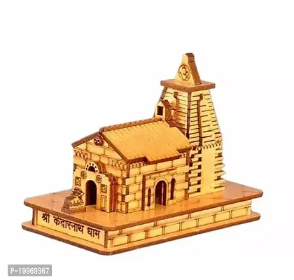 3D Small Wooden KEDARNATH Temple Model With Free Double Sided Tape For Car Dashboard (L-9cm, B-5cm, H-8cm)