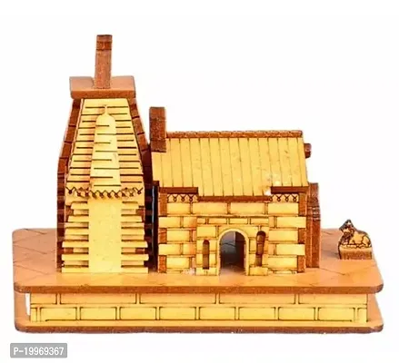 3D Small Wooden KEDARNATH Temple Model With Free Double Sided Tape For Car Dashboard (L-9cm, B-5cm, H-8cm)-thumb3