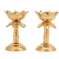 Brass Original Traditional Kamal Diya with Stand Oil Diwali Puja Lamp, Kuthuvilakku Golden Lamp / Brass oil lamp (Size:4 inche) (Pack of 2)-thumb2